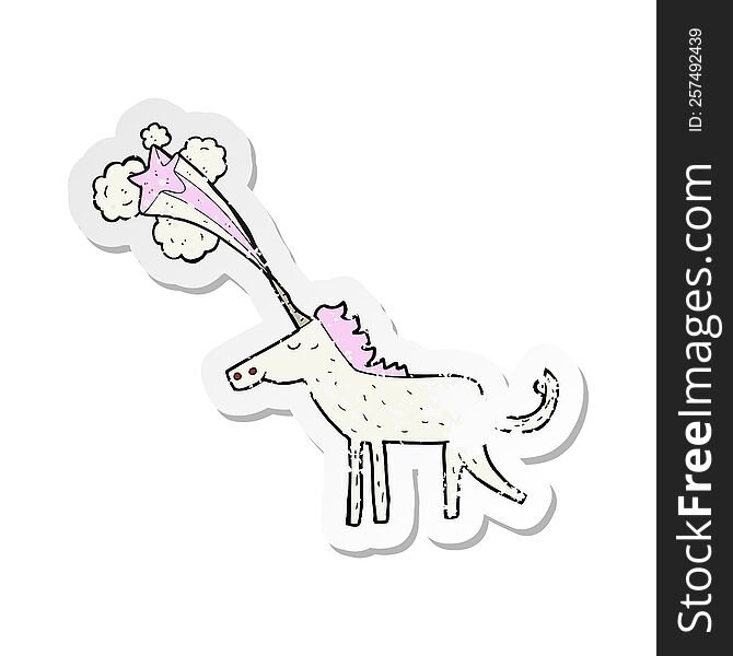 Retro Distressed Sticker Of A Cartoon Magical Unicorn