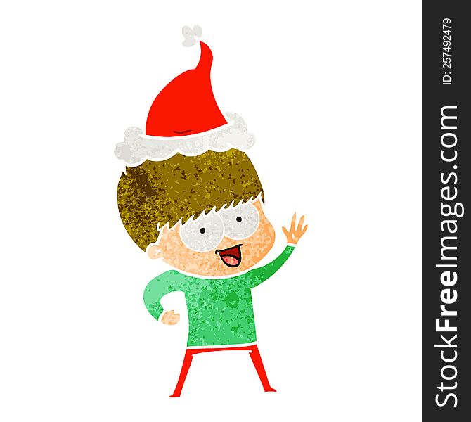 Happy Retro Cartoon Of A Boy Wearing Santa Hat