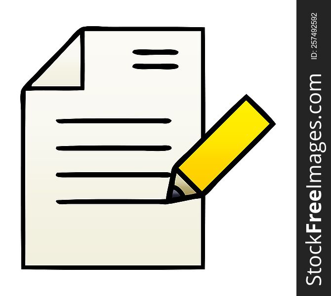 Gradient Shaded Cartoon Of Writing A Document