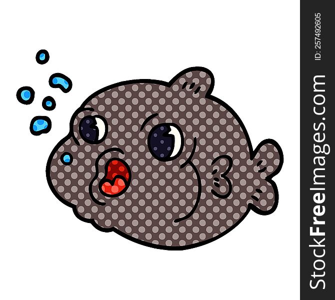 cartoon doodle fish blowing bubbles