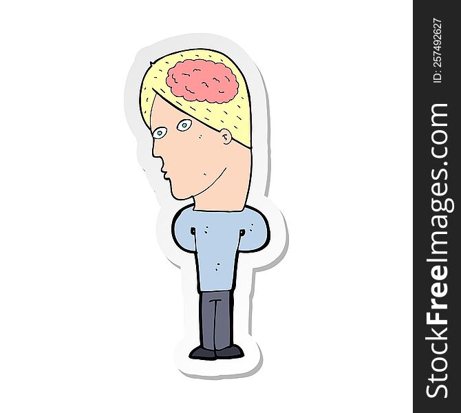 Sticker Of A Cartoon Man With Big Brain