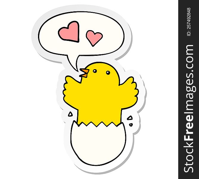 Cute Hatching Chick Cartoon And Speech Bubble Sticker
