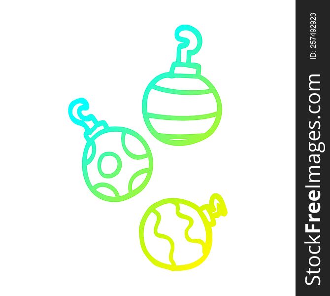 cold gradient line drawing of a cartoon xmas baubles