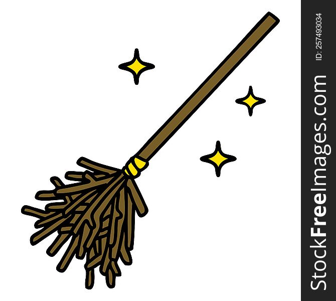 cartoon of a magic broomstick sweeping