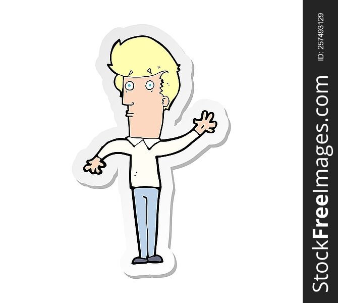 Sticker Of A Cartoon Nervous Man Waving