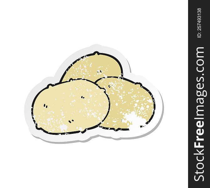 distressed sticker of a cartoon potatoes