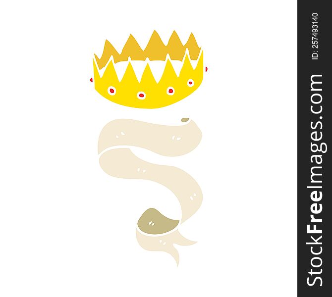 Flat Color Illustration Of A Cartoon Crown And Scroll