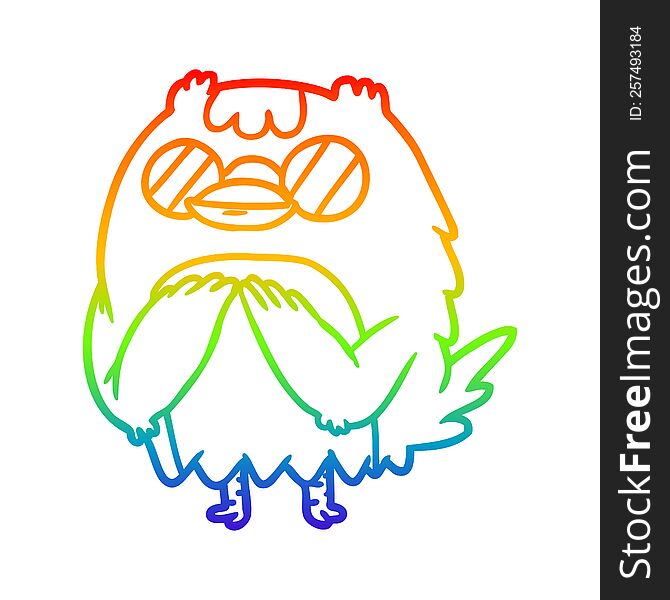 rainbow gradient line drawing of a cute wise old owl