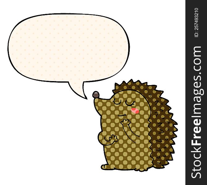 Cute Cartoon Hedgehog And Speech Bubble In Comic Book Style