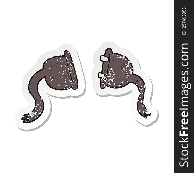 Retro Distressed Sticker Of A Cartoon Electrical Plugs