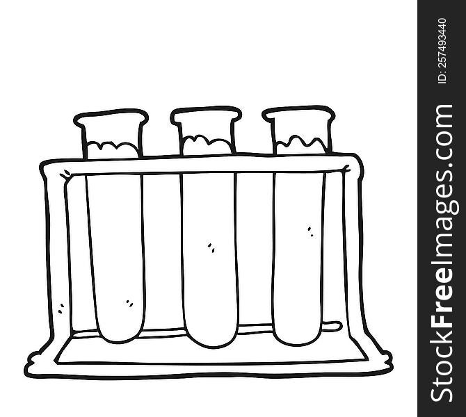 freehand drawn black and white cartoon rack of test tubes