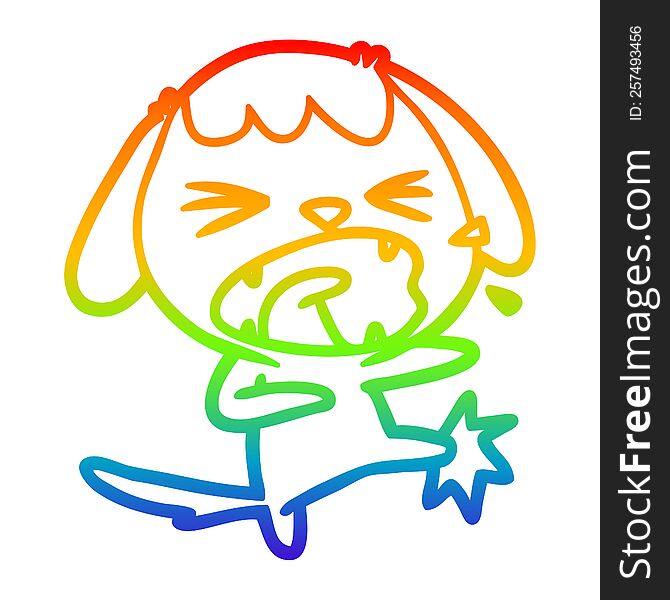 rainbow gradient line drawing of a cute cartoon dog barking