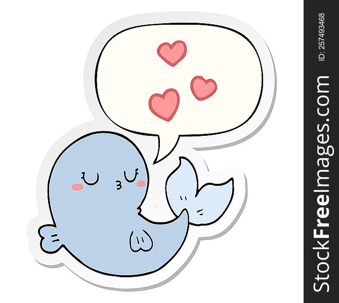 cute cartoon whale in love with speech bubble sticker