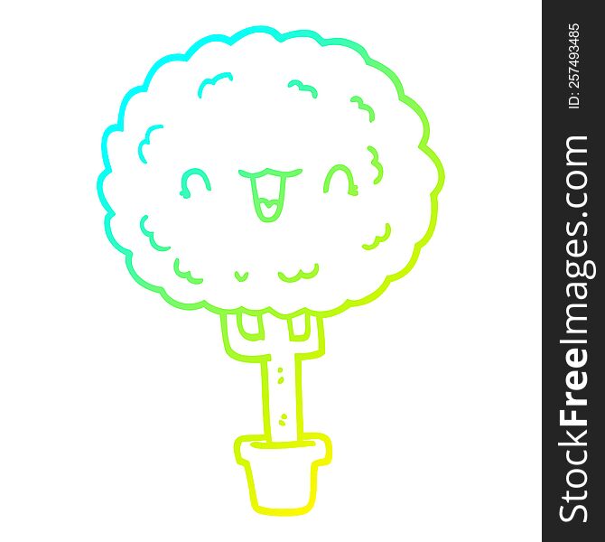 cold gradient line drawing of a cartoon happy tree