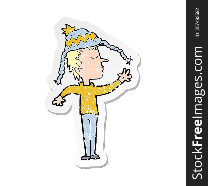 retro distressed sticker of a cartoon boy in hat