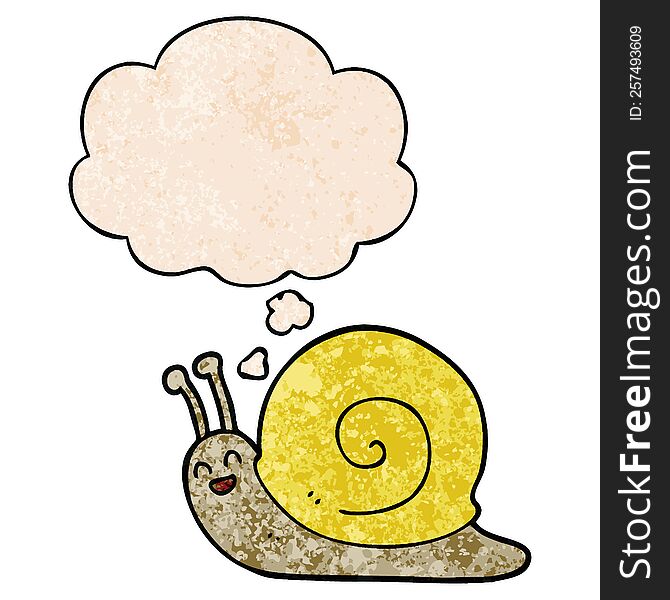 Cartoon Snail And Thought Bubble In Grunge Texture Pattern Style
