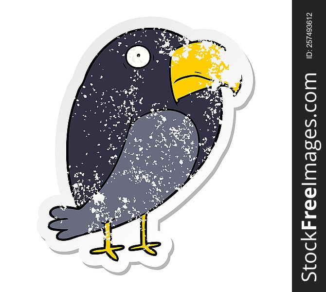 distressed sticker of a cartoon crow