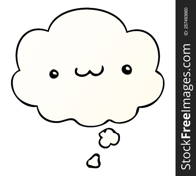 happy cartoon expression with thought bubble in smooth gradient style