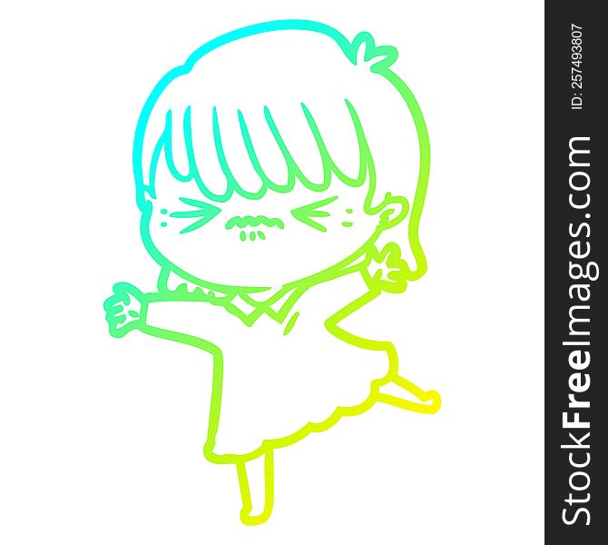 Cold Gradient Line Drawing Stressed Out Cartoon Girl