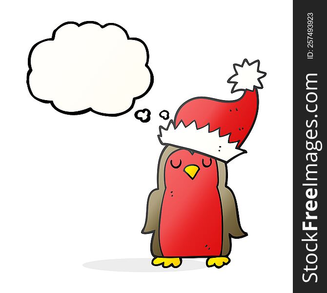 freehand drawn thought bubble cartoon christmas robin