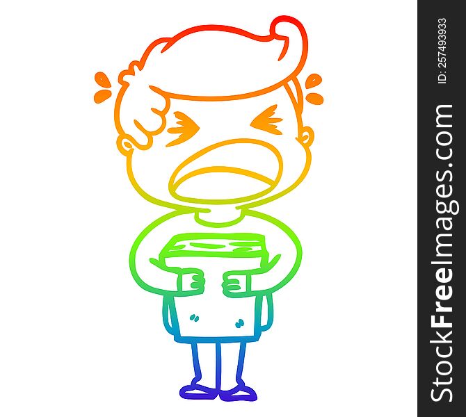 Rainbow Gradient Line Drawing Cartoon Shouting Man With Book