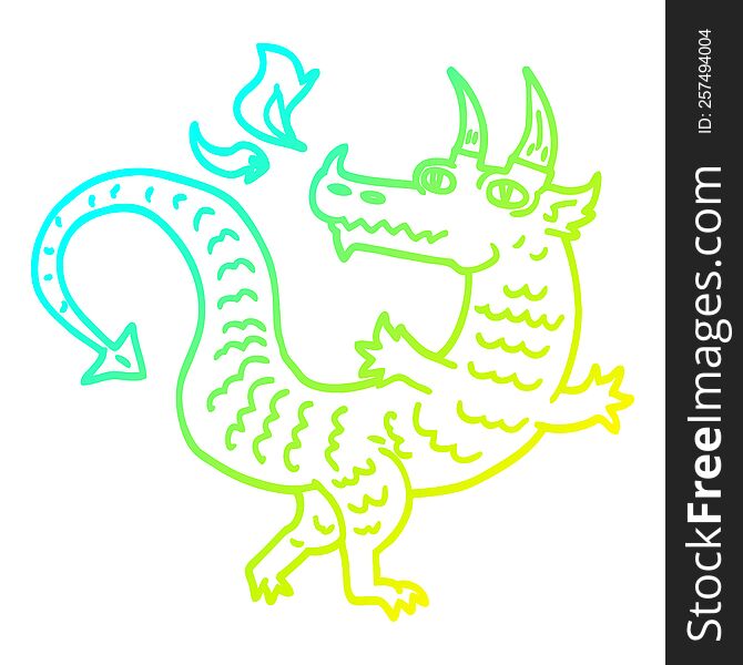 Cold Gradient Line Drawing Cartoon Magical Dragon