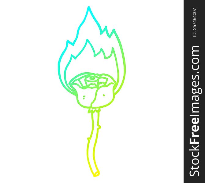 cold gradient line drawing of a cartoon flaming rose