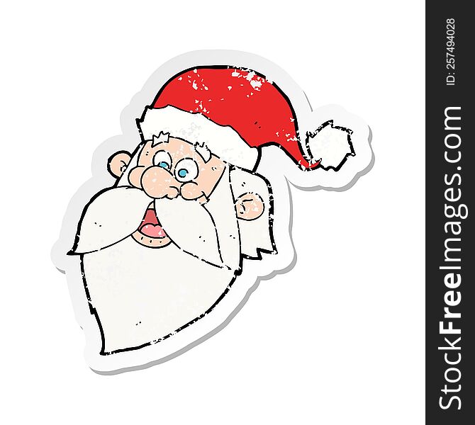 retro distressed sticker of a cartoon jolly santa claus face