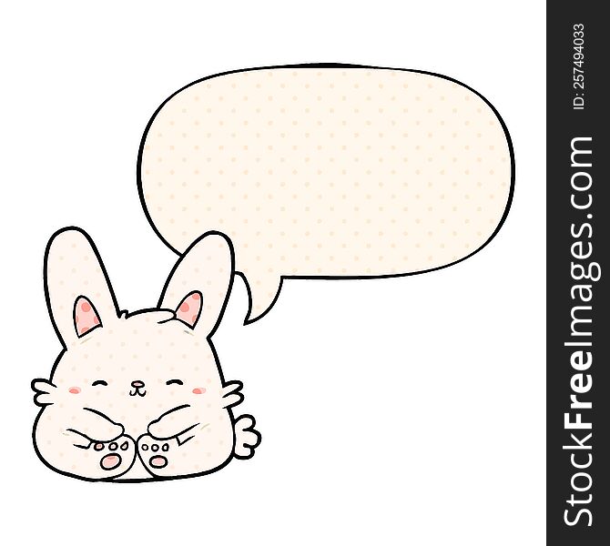 cute cartoon bunny rabbit with speech bubble in comic book style