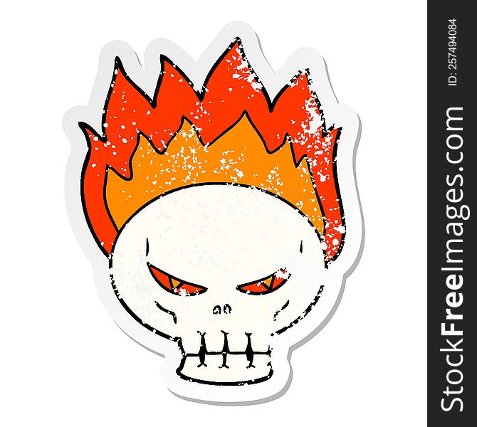 Distressed Sticker Of A Cartoon Flaming Skull