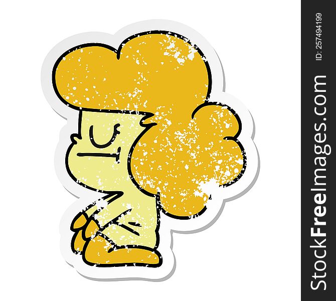 distressed sticker cartoon of a kawaii alien girl