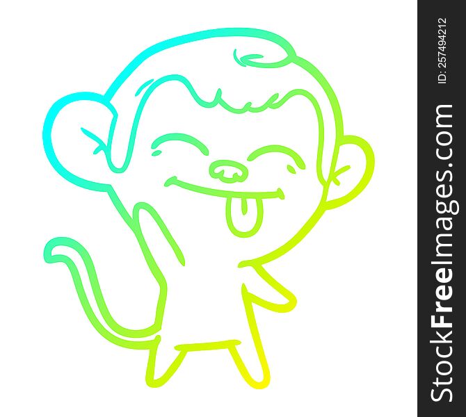Cold Gradient Line Drawing Funny Cartoon Monkey Waving