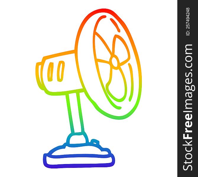 rainbow gradient line drawing of a cartoon desktop fan