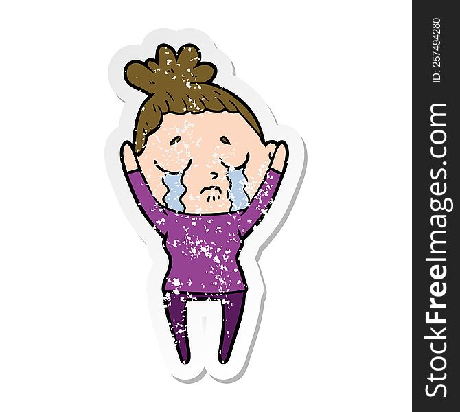 Distressed Sticker Of A Cartoon Crying Woman