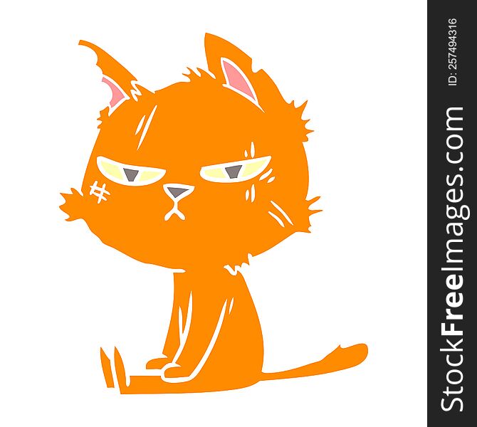 tough flat color style cartoon cat sitting