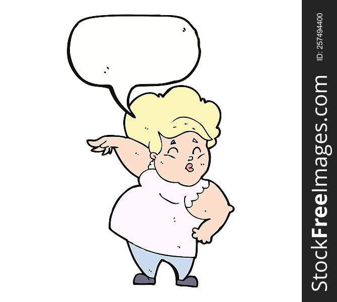 Cartoon Happy Overweight Lady With Speech Bubble