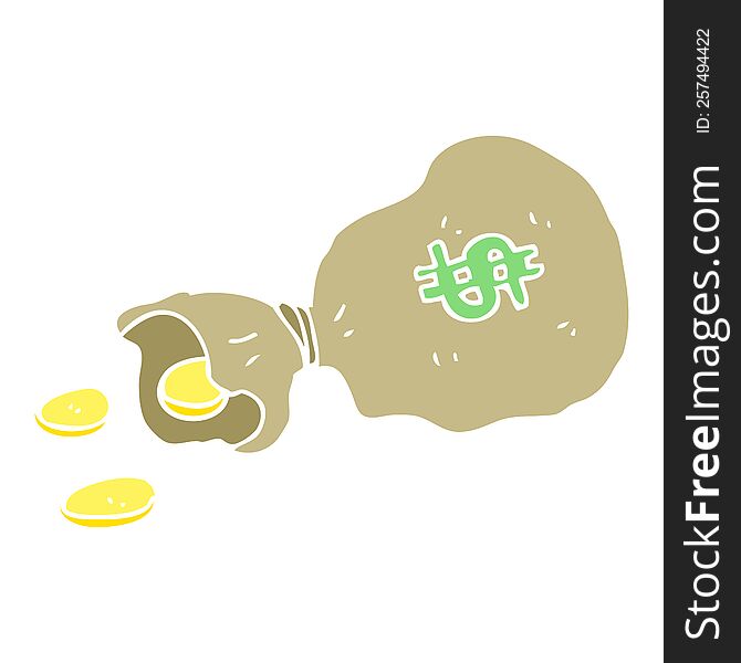 Flat Color Illustration Of A Cartoon Bag Of Money