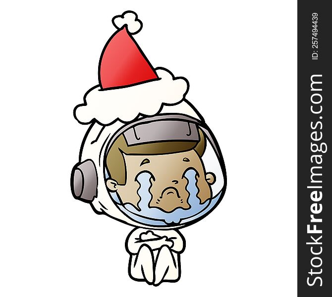 Gradient Cartoon Of A Crying Astronaut Wearing Santa Hat