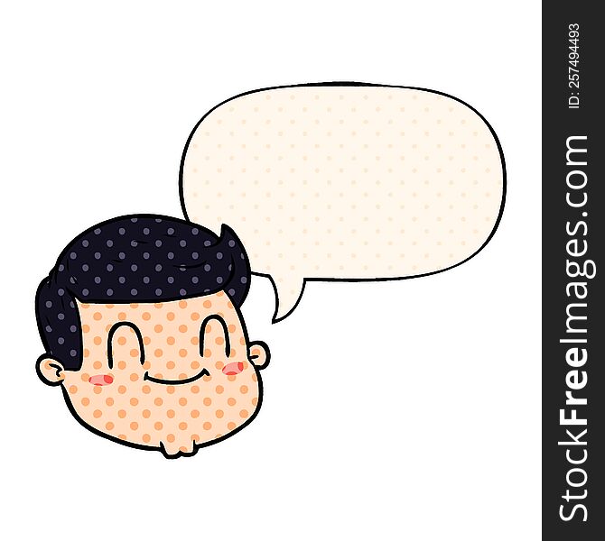 cartoon male face with speech bubble in comic book style