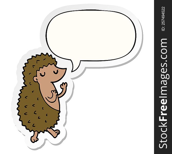 cartoon hedgehog with speech bubble sticker. cartoon hedgehog with speech bubble sticker