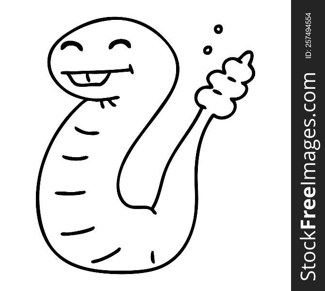 line doodle of a happy snake. line doodle of a happy snake