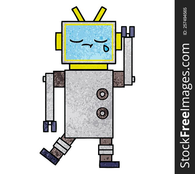 Retro Grunge Texture Cartoon Crying Robot