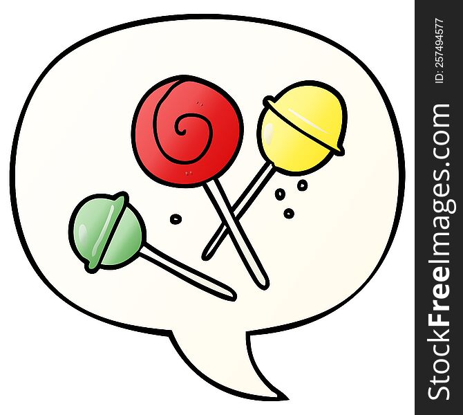 cartoon traditional lollipop with speech bubble in smooth gradient style