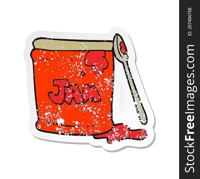 Retro Distressed Sticker Of A Cartoon Jam Jar