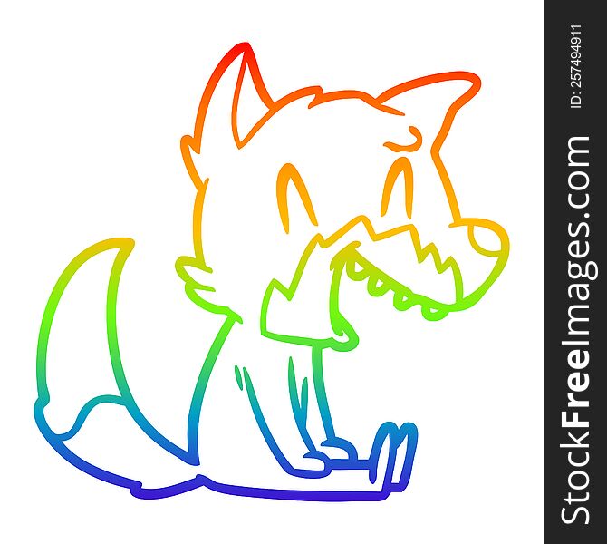 Rainbow Gradient Line Drawing Laughing Fox Cartoon