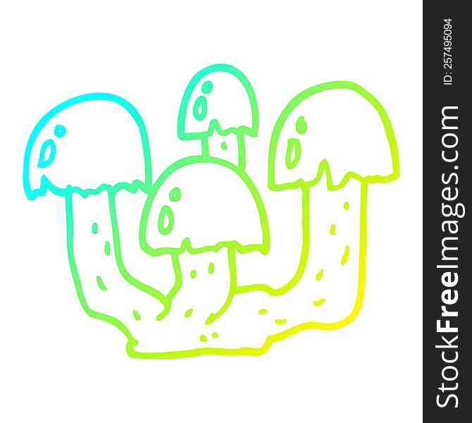 cold gradient line drawing of a cartoon mushrooms