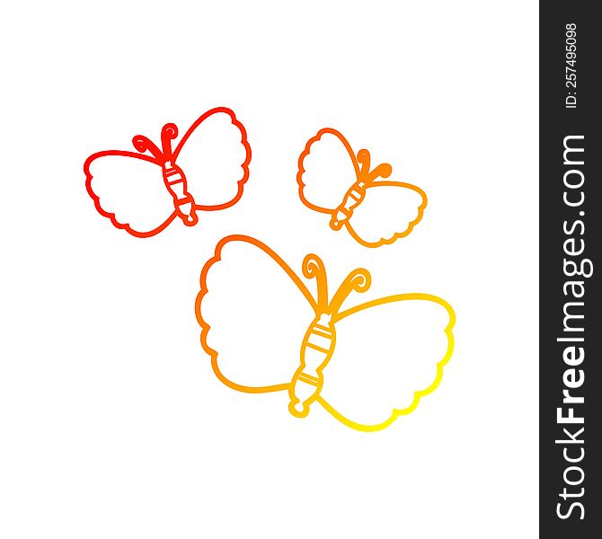 warm gradient line drawing of a cartoon butterflies