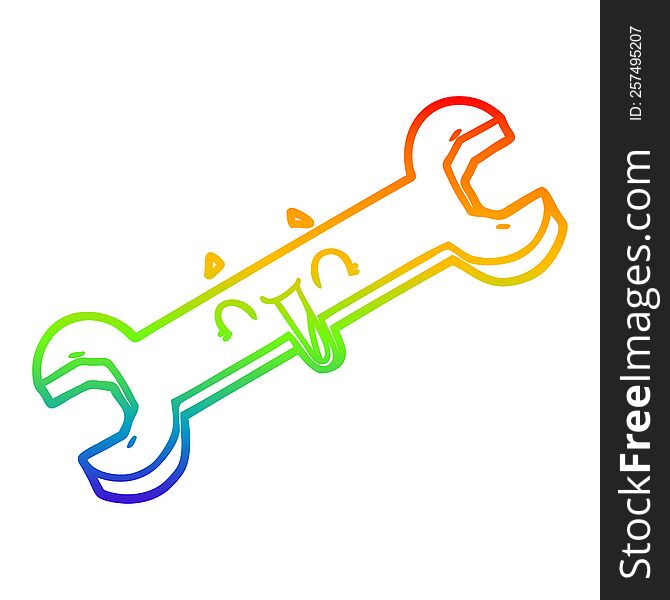 rainbow gradient line drawing of a cartoon laughing spanner