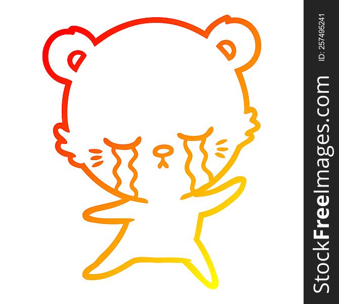 Warm Gradient Line Drawing Crying Cartoon Bear