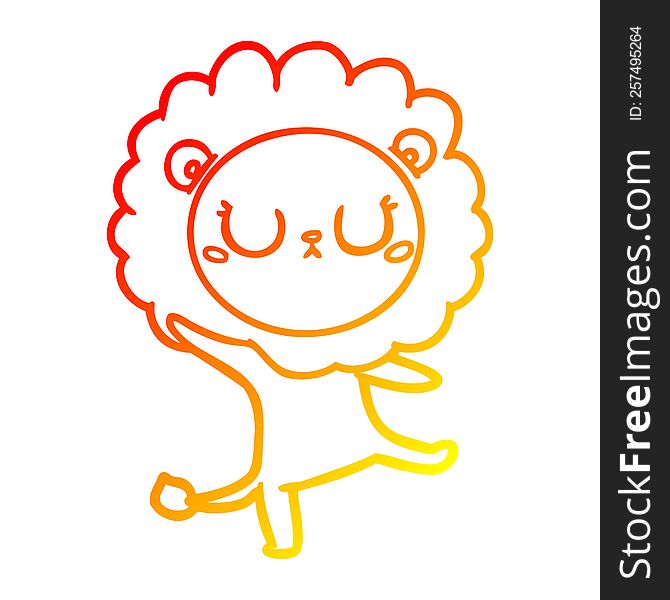 warm gradient line drawing of a cartoon lion dancing